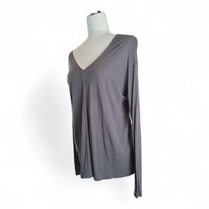 Vince Dark Brown Center Front Seam Double V-Neck Blouse M